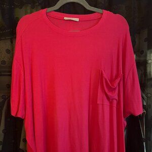 Zenana Oversized Ribbed Round Neck Short Sleeve Pocket Tee